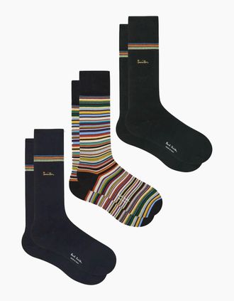 Paul Smith Mens PAUL SMITH 3 PACK GOLD SIGNATURE SOCK MULTI STRIPE - Black/Black - Size: 2.5/3/3.5/4/4.5/5/11.5/11/10.5/10/14.5/14/13.5/13/12.5/12/8.5/9/9.5/16