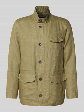 Bugatti Leinenjacke mit Stehkragen und Pattentaschen in Oliv, Gr&ouml;&szlig;e 46
