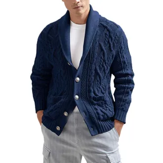Generic Mens Casual Slim Thick Knitted Shawl Collar Cardigan Sweaters Mens Lightweight Cardigan Sweater Buttons Closure Jumper Winter Coat