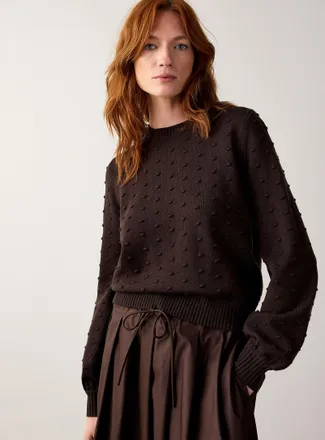 Contemporaine Womens Puff-sleeve pompom sweater
