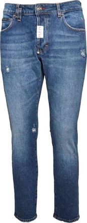 Philipp Plein Straight Skinny Fit Jeans In Blue Denim