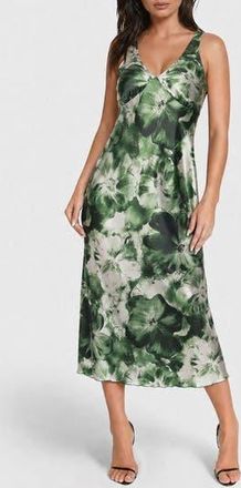 Bebe Crepe V-Neck Maxi Dress in Olive /Multi at Nordstrom Rack, Size X-Large
