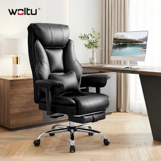 Woltu Woltu Silla De Oficina Con Reposacabezas, Coj&iacute;n Lumbar, Reposapi&eacute;s Retr&aacute;ctil, Reposabrazos Ajustables De Pu Y Respaldo Reclinable Hasta 135&deg;, Negro