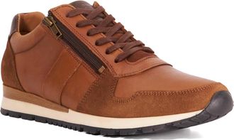 Dune London Mens Thame - Zip Up Leather Trainers - Tan - Size UK 12