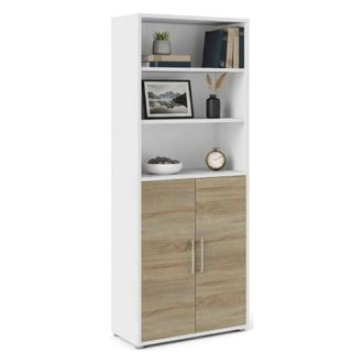 Dmora Dmora - Aparador Valsesia, Buf&eacute; De Sal&oacute;n, Aparador De Sal&oacute;n, Despensa De Cocina, 89x40 H222 Cm, Blanco Y Roble