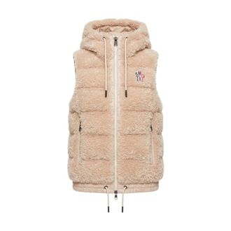 Moncler Teddy Gilet met capuchon - Dames - Bodywarmers - Beige - M - Polyester - Jassen