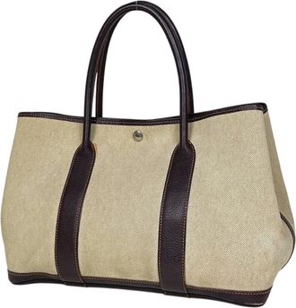 Herm&egrave;s Garden Brown Natural Toile H Tote Bag (Pre-Owned)