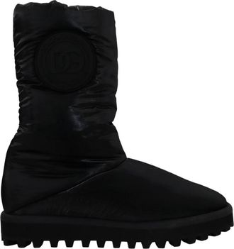 Dolce & Gabbana Zwarte Gewatteerde Mid Calf Winterlaarzen - Dames - Winterlaarzen - Zwart - 44 EU - Polyester - Schoenen