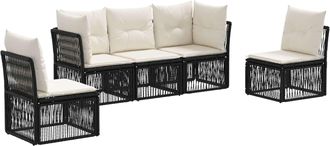 vidaXL Conjunto De Sof&aacute;s De Jard&iacute;n 5 Uds. Negro Rat&aacute;n Sint&eacute;tico Vidaxl