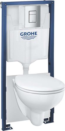 GROHE Solido - Conjunto De M&oacute;dulo De Instalaci&oacute;n Empotrado, Inodoro Bau Ceramic Y Asiento Softclose, Pulsador Skate Cosmopolitan, Cromo 39586000