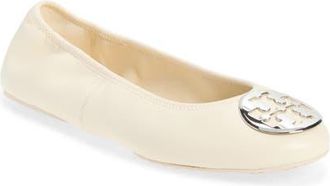 Tory Burch Reva Travel Ballet Flat in Light Cream/silver at Nordstrom, Size 10.5