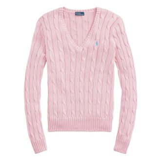 Ralph Lauren V-neck Knitwear, female, Pink, Size: XS Cable-Knit V-Neck Sweater