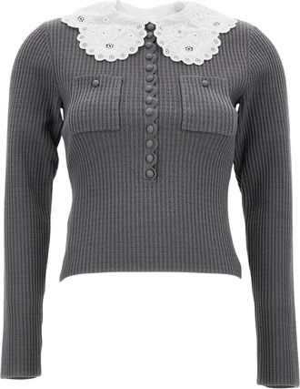 Self Portrait Maglia G.Collo Top - Dames - Ronde hals truien - Grijs - L - Truien & Vesten