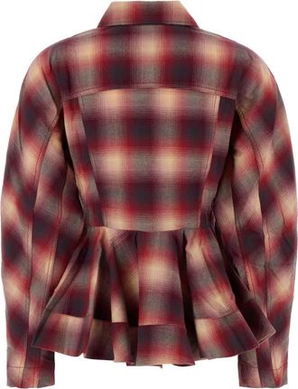 Ganni Womens Embroidered Flannel Shirt Raspberry Wine Exterior: Cotton Camicie