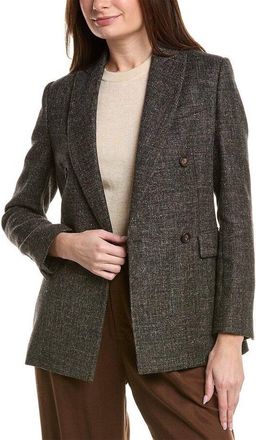 Brunello Cucinelli WomenS Macro Melange Grey Wool Linen Blend Double Jacket, Size 14