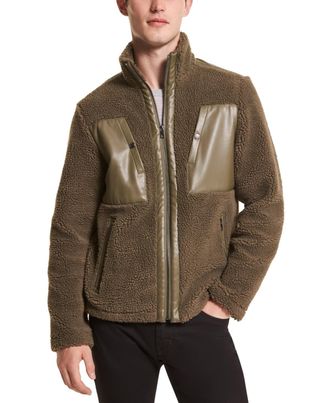 Michael Kors Mens Sherpa Fleece Mixed Media Jacket