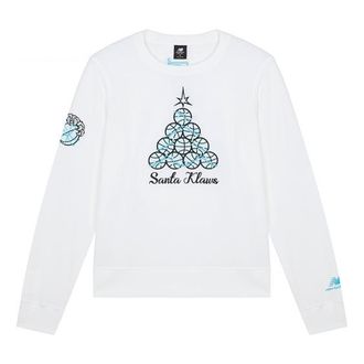 New Balance Mens New Balance Round Neck Solid Color Funny Pattern Long Sleeves White T-Shirt MT03619-WT
