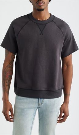 BP. Fleece Short Sleeve Sweatshirt in Black Faded at Nordstrom, Size Xx-Large