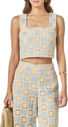 English Factory Crochet Inset Crop Top in Powder Blue at Nordstrom, Size X-Small