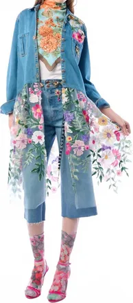 Aratta Celine Button Down Floral Shirt Dress In Denim Blue