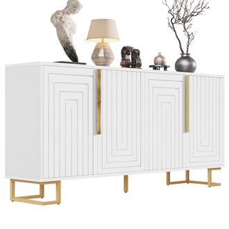 STILVORA Aparador Con 2 Puertas Y 4 Compartimentos, Patas De Metal, Estilo Moderno, En Mdf, 152&times;40&times;75 Cm, Blanco