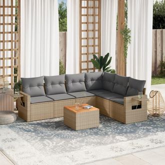 vidaXL Vidaxl - Set Sof&aacute;s De Jard&iacute;n 7 Piezas Y Cojines Rat&aacute;n Sint&eacute;tico Beige