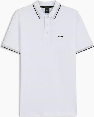 HUGO BOSS Mens Green Paddy Polo Shirt With Contrast Tipping - White - Size: 36