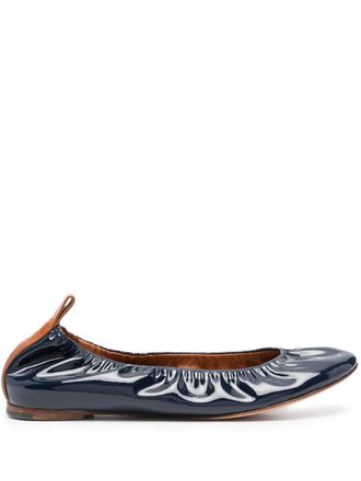 Lanvin Patent Leather Ballerina Flats In Navy Blue