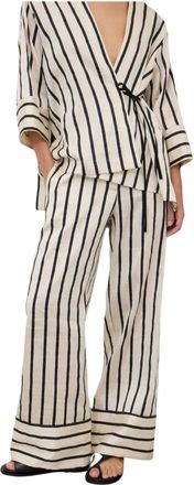 ottod'Ame Pantalone Palazzo Misto Lino in Righe Patchwork - Dames - Wijde Broeken - Veelkleurig - S - Katoen - Broeken