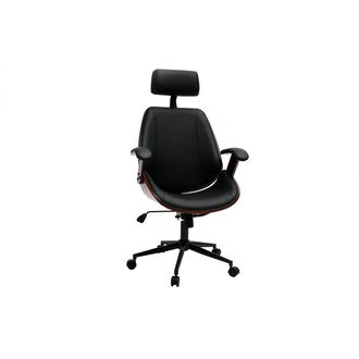 Miliboo Miliboo - Sill&oacute;n De Oficina De Direcci&oacute;n De Dise&ntilde;o Negro, Madera Oscura Y Metal Negro Musk