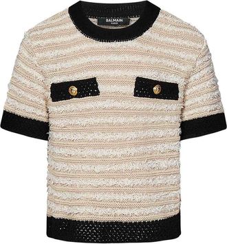 Balmain Cotton Sweater With Stripes