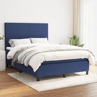 vidaXL Cama Box Spring Con Colch&oacute;n Tela Azul 140x190 Cm Vidaxl
