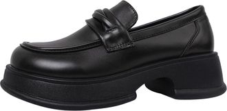 Generic Spring Round Toe Versatile Retro Shoes Thick Black for Women Women Shoes Black Sneakers, black, 2/2.5 UK