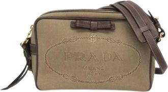 Prada Pre-owned Cross Body Bags, female, Beige, Size: ONE SIZE Pre-owned Logo Jacquard Shoulder Bag