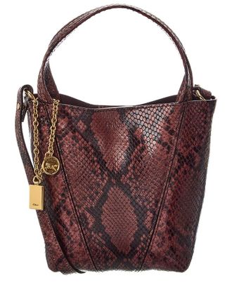 Chlo&eacute; Spin Small Python-Embossed Leather Bucket Bag