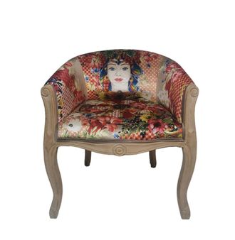 Mathi Design Sillón de terciopelo rojo con motivos barrocos