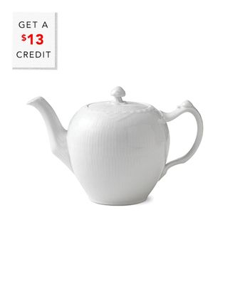 ROYAL COPENHAGEN 1 Qt White Fluted Half Lace Tea Potwith $13 Credit