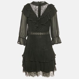 Alice & Olivia Alice + Olivia Black Crepe Lace Detail Mini Dress