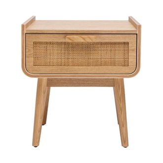 Miliboo Comodino con cassetto in legno massello chiaro e motivo a intreccio in rattan ATH&Egrave;NE