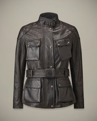 Belstaff Trialmaster Motorcycle Icon Jacket Womens Hand Waxed Leather Antique Black Size UK 10