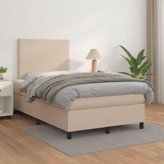 vidaXL Cama Box Spring Con Colch&oacute;n Cuero Sint&eacute;tico Capuchino 120x200cm Vidaxl