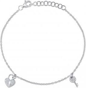 Allurez Diamond Pave Heart Lock & Key Bracelet 14K White Gold (0.10ct)