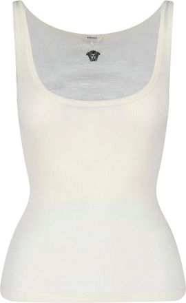 Versace Cream Ribbed Medusa Wool Top