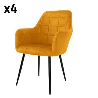 ECD Germany 4x Sillas de comedor amarillo mostaza tapizado respaldo y apoyabrazos