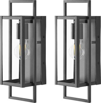 Beliani Set Di 2 Lampade Da Parete Per Esterni Metallo Stile Moderno Per Porta DIngresso E Portico Nero Tarna