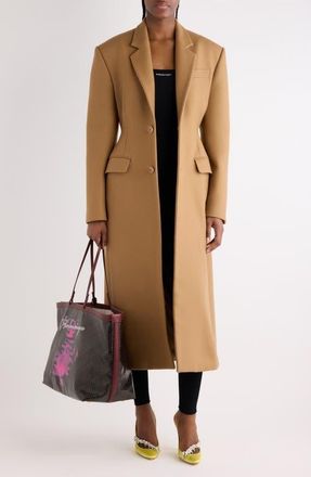 Balenciaga Pressed Wool Blend Melton Coat in 2602 Teak at Nordstrom, Size 44