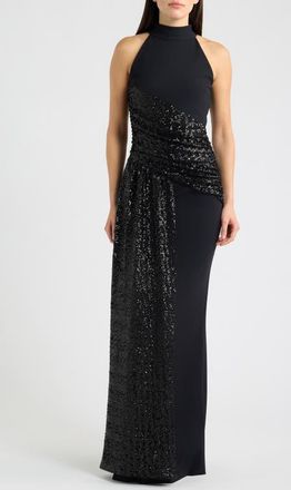 La Petite Robe Di Chiara Boni Virgo Sequin Drape Mermaid Gown in 37 Black at Nordstrom, Size 10