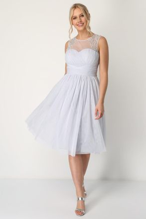 Roman Bead Embellished Knee Length Dress