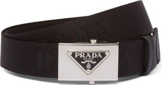 Prada triangle-logo woven belt - men - Leather/Nylon - 110 - Black