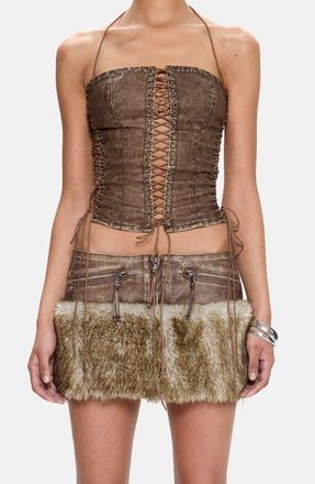 Jaded London Odile Faux Leather Lace-Up Corset in Brown at Nordstrom, Size 10
